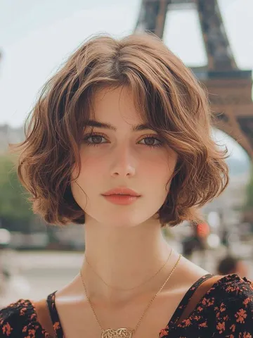 romantic wavy french bob with wispy bangs and texture short