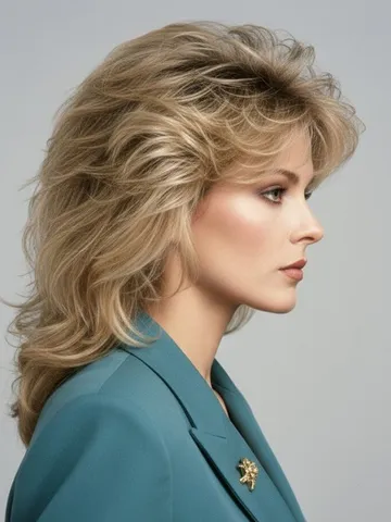 romantic long 1980s hairstyle with layers and bangs