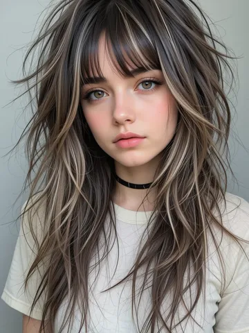 a 90s grunge hairstyle with messy voluminous layers in 2025