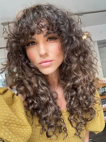 30 stylish and effortless curly hair with bangs hairstyles y