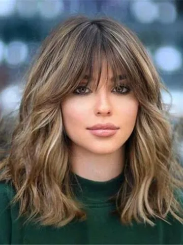 bangs natural wavy brown mixed blonde wigs for women color b