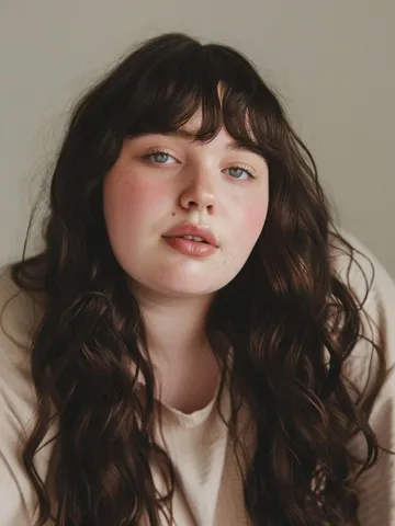 23 chubby face long hair with bangs classic long hair with s