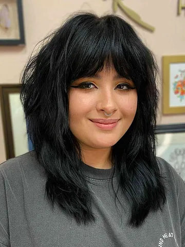long hair with bangs for round faces