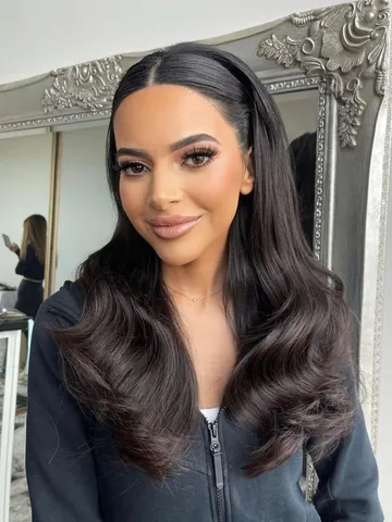 slicked back bangs with curls prom hairstyles for long hair