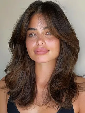 Glamorous Medium Hair Layered Cuts with Bangs Inspiration