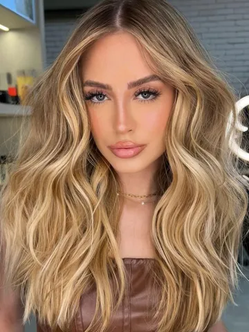 golden beige blonde long hair with lived in waves beachy vib