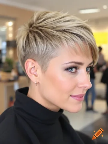 woman with short blonde pixie cut hairstyle on craiyon
