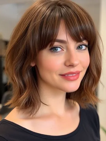 50 chic shoulder length haircuts with bangs chestnut soft la