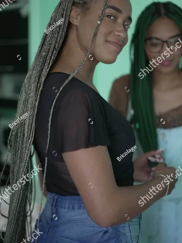 young black hispanic woman box braids stock photo 2185807103
