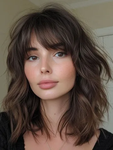 50 Chic Shoulder-Length Haircuts with Bangs : Choppy Layers with ...