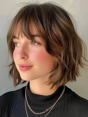 33 chic bob haircuts with bangs textured brunette bob with c