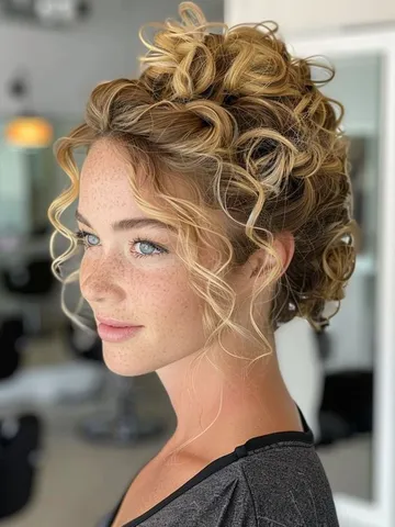 the curly updo is a stunning choice that adds volume and tex