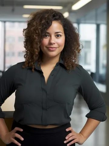premium photo a woman with curly hair standing in an office