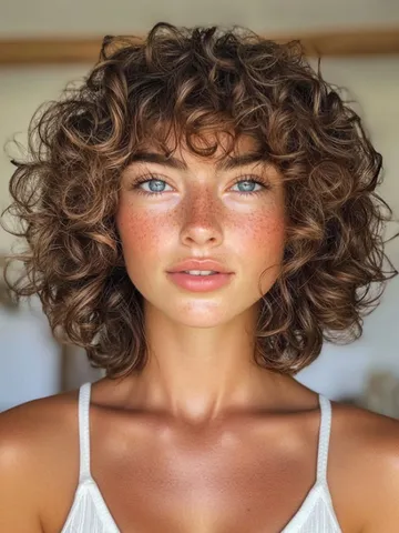 32 medium length curly hairstyles sun kissed curly bob with