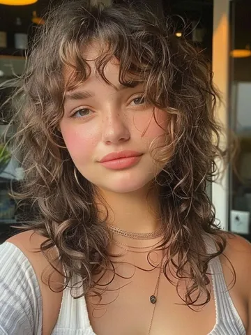 curly hair with fringe