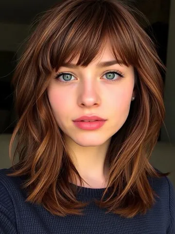 50 Chic Shoulder-Length Haircuts with Bangs : Cute Long Bob with Wispy ...