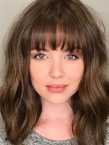 Cute Bangs Hairstyles Women's Middle Length Wavy Synthetic Hair Wigs ...
