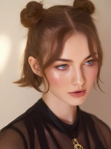 spring bob hairstyle 2025 choppy bob with space buns and cur