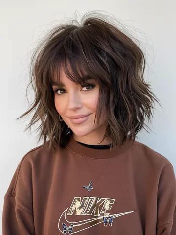 ideas for medium shaggy hairstyles 2025 choppy layers curtai