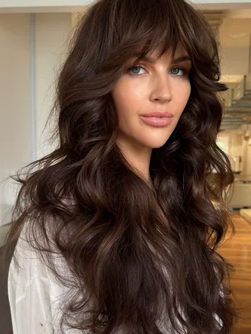30 long hairstyles with bangs long layered brunette haircut