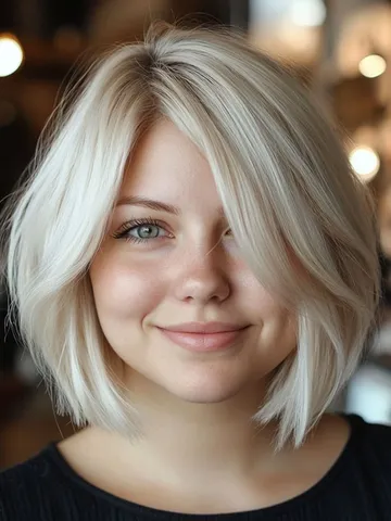 35 medium long hairstyles for fat faces icy blonde bob with