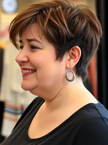 feathered layered pixie cut for over 50 fat faces double chi