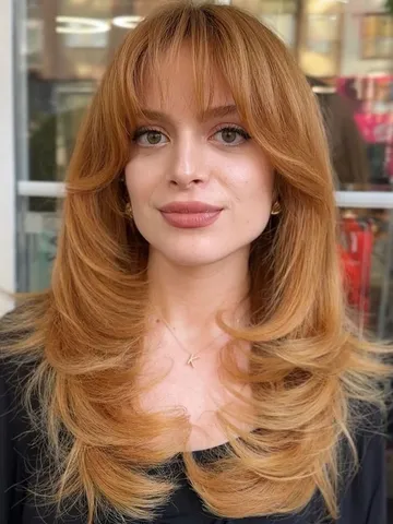 soft copper layers with feathered curtain fringe for medium
