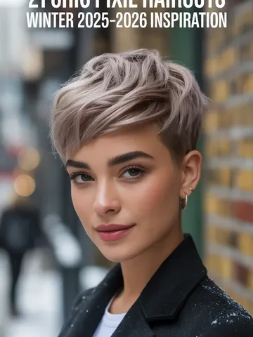chic pixie haircuts winter 2025 2026 inspiration with outfit