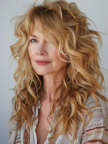 long layered curls in warm honey tones for women over 60 pro