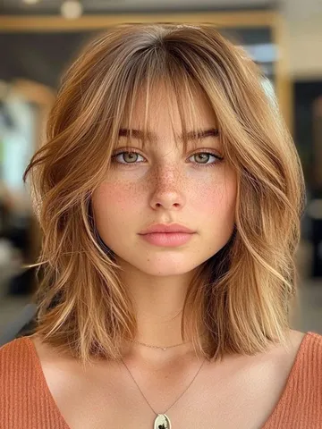 textured shaggy lob with wispy bangs wavy lob haircut long b