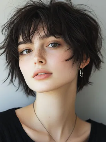 35 Cute Short Hairstyles to Rock : Messy Layered Shag with Wispy Bangs