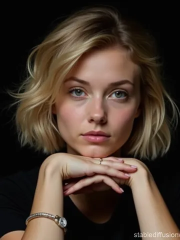 young woman with messy bob haircut and delicate jewelry stab