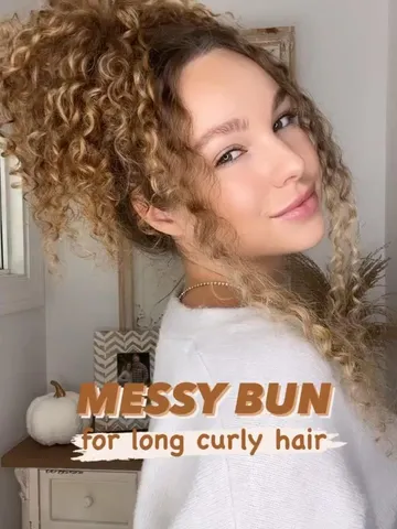 messy bun curly hair curly hairstyles easy hairstyles updo