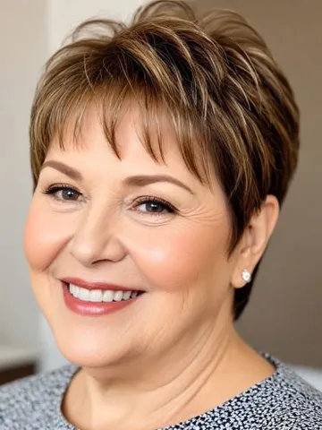 warm brunette pixie with subtle highlights piecey fringe old