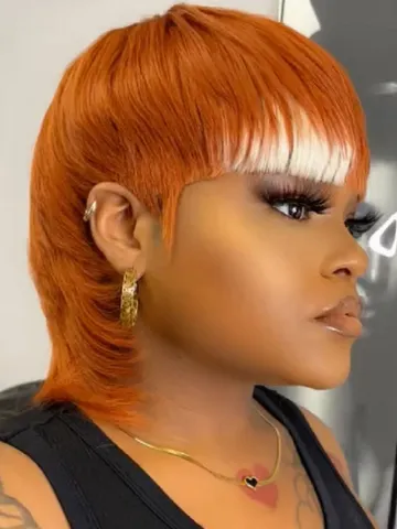 edgy orange mullet pixie with two tone fringe for black wome