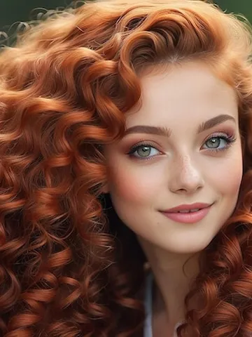 premium photo girl with long red curly hair