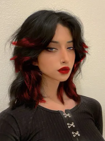 red wolfcut long hair styles alternative hair hair dye tips