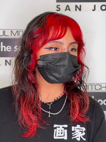 color block wolf cut shaggy layers dyed red hair red curly h