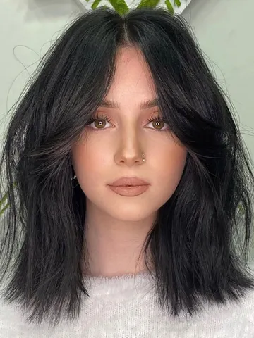 50 chic shoulder length haircuts with bangs jet black soft l