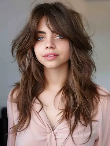 25 Long Layered Hairstyles with Curtain Bangs You - Kappers Magazine