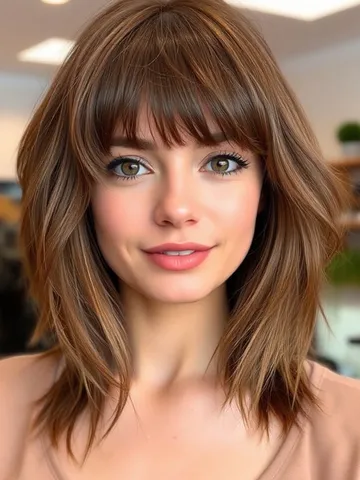 50 Chic Shoulder-Length Haircuts with Bangs : Modern Textured Shag with ...