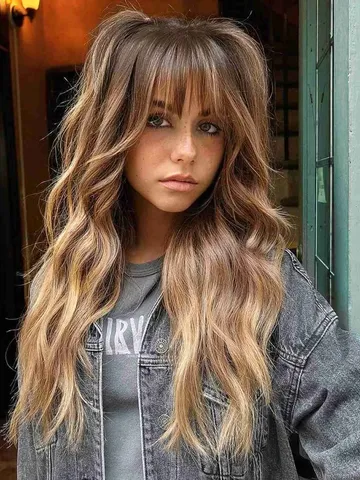 long hair with bangs and layers blonde hair with bangs layer