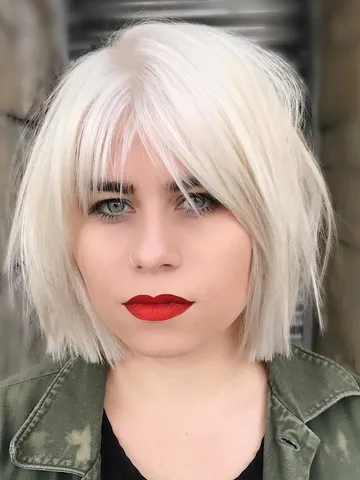 Platinum Choppy Bob with Parted Fringe Bangs and Undone Straight ...