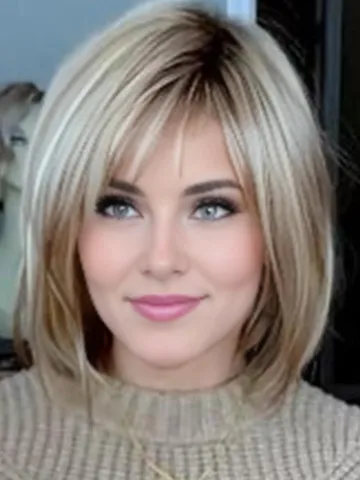 RENERSHOW Layered Blonde Bob Wigs for White Women with Bangs Straight ...