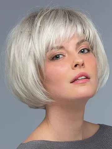 TISHINING Short Ombre White Blonde Bob Wigs for White Women with Bangs ...