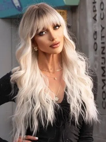 11.92US $ 55% OFF|Long Wave Synthetic Wig White Women Ombre Light ...