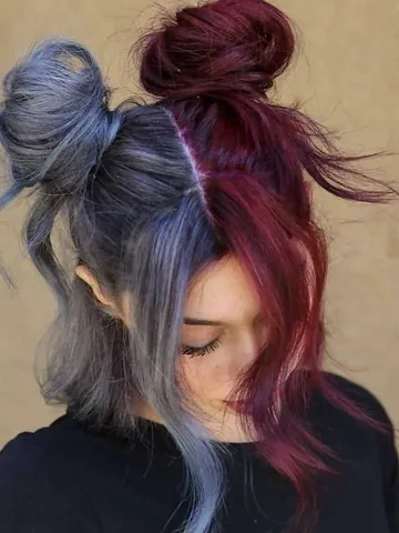 30 cute easy two buns hairstyles for 2024 split dyed hair ha