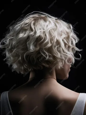 premium photo short white curly hair rear view on black back