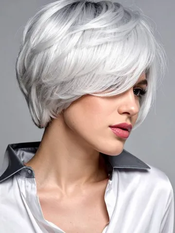 modern and ultra wearable icy white layered short haircut