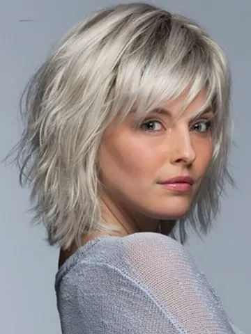 short layered hairstyle women s white blonde natural straigh